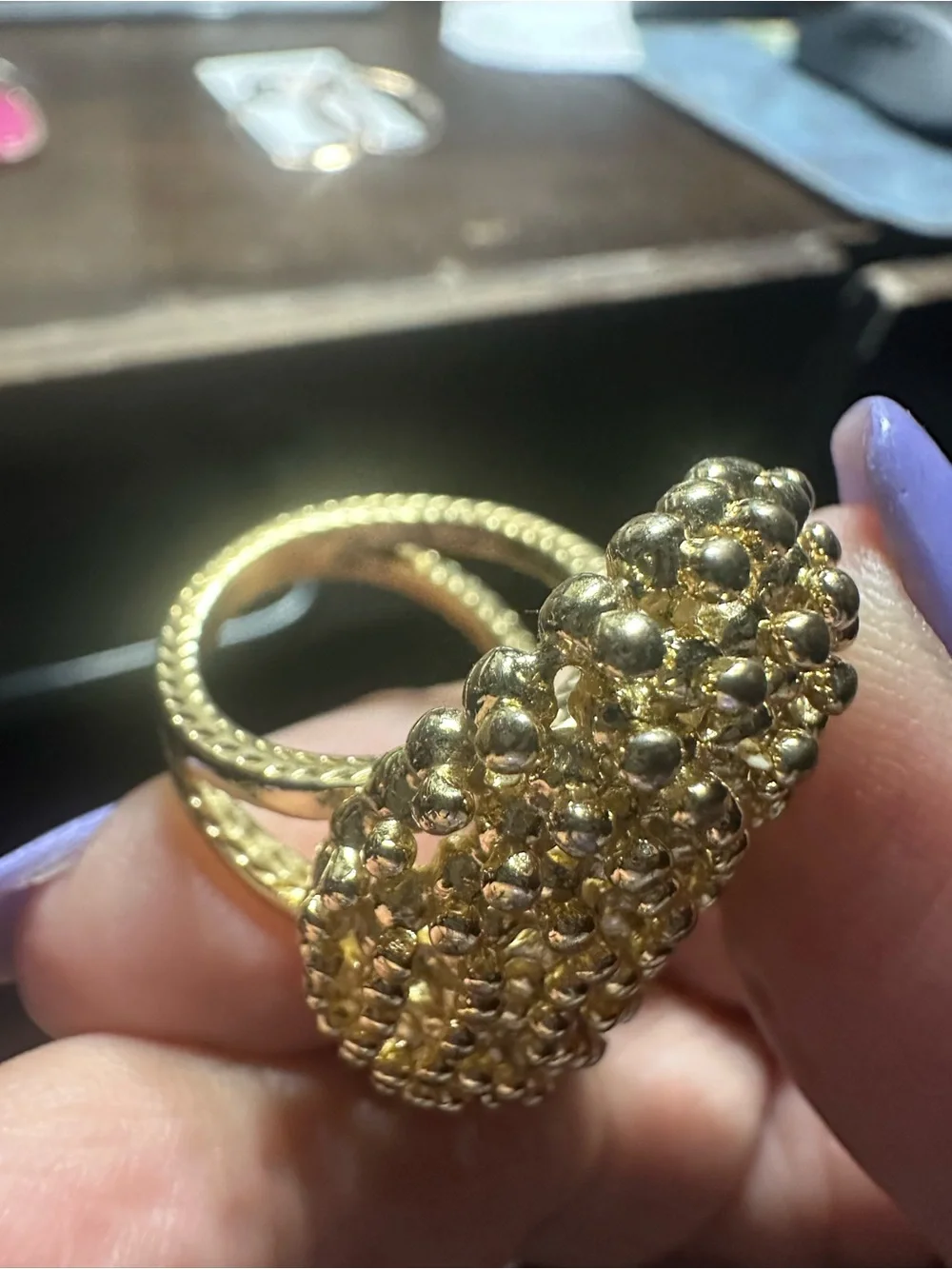 Kendra Scott Gold Statement Ring – Size 8– Bold Dome Beaded Design